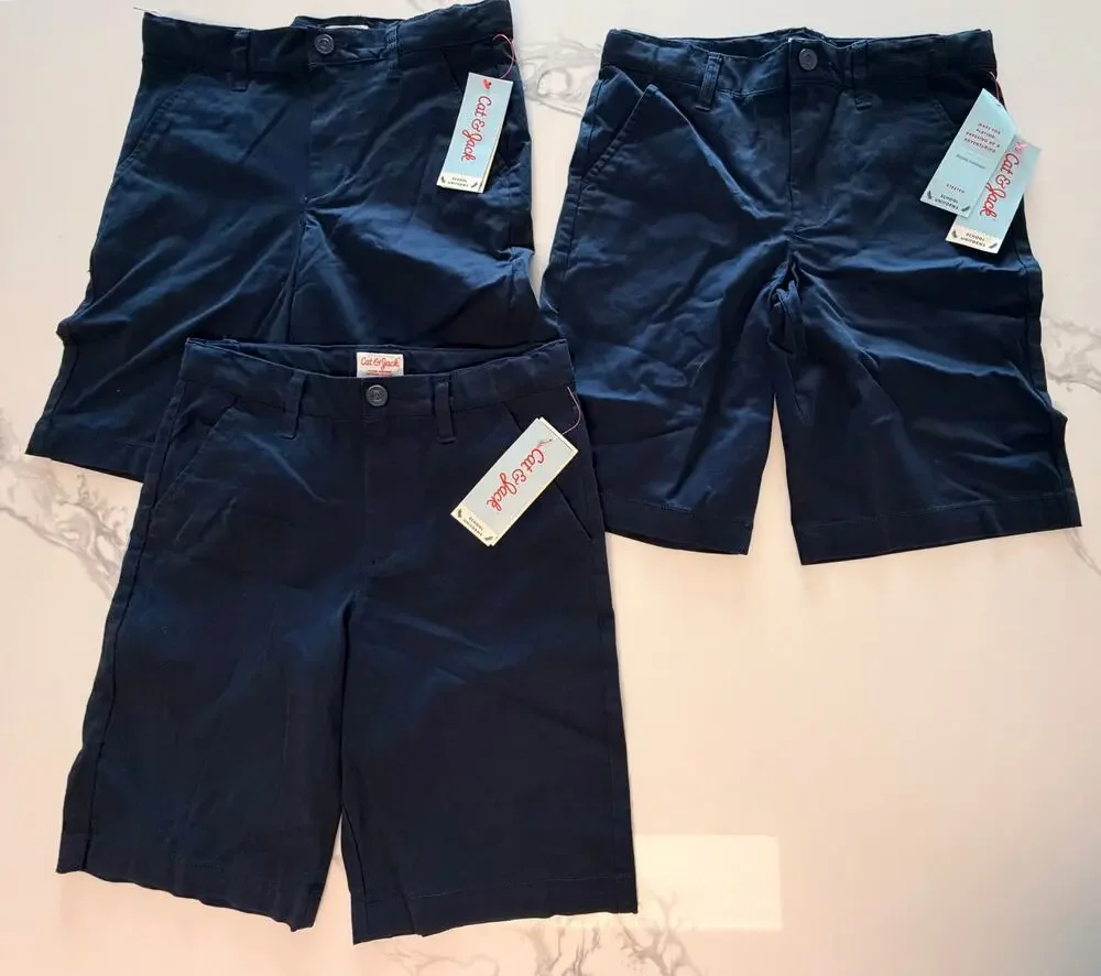 Cat & Jack Boys School Uniform Shorts Lot of 3 Navy Blue Size 10 NWT